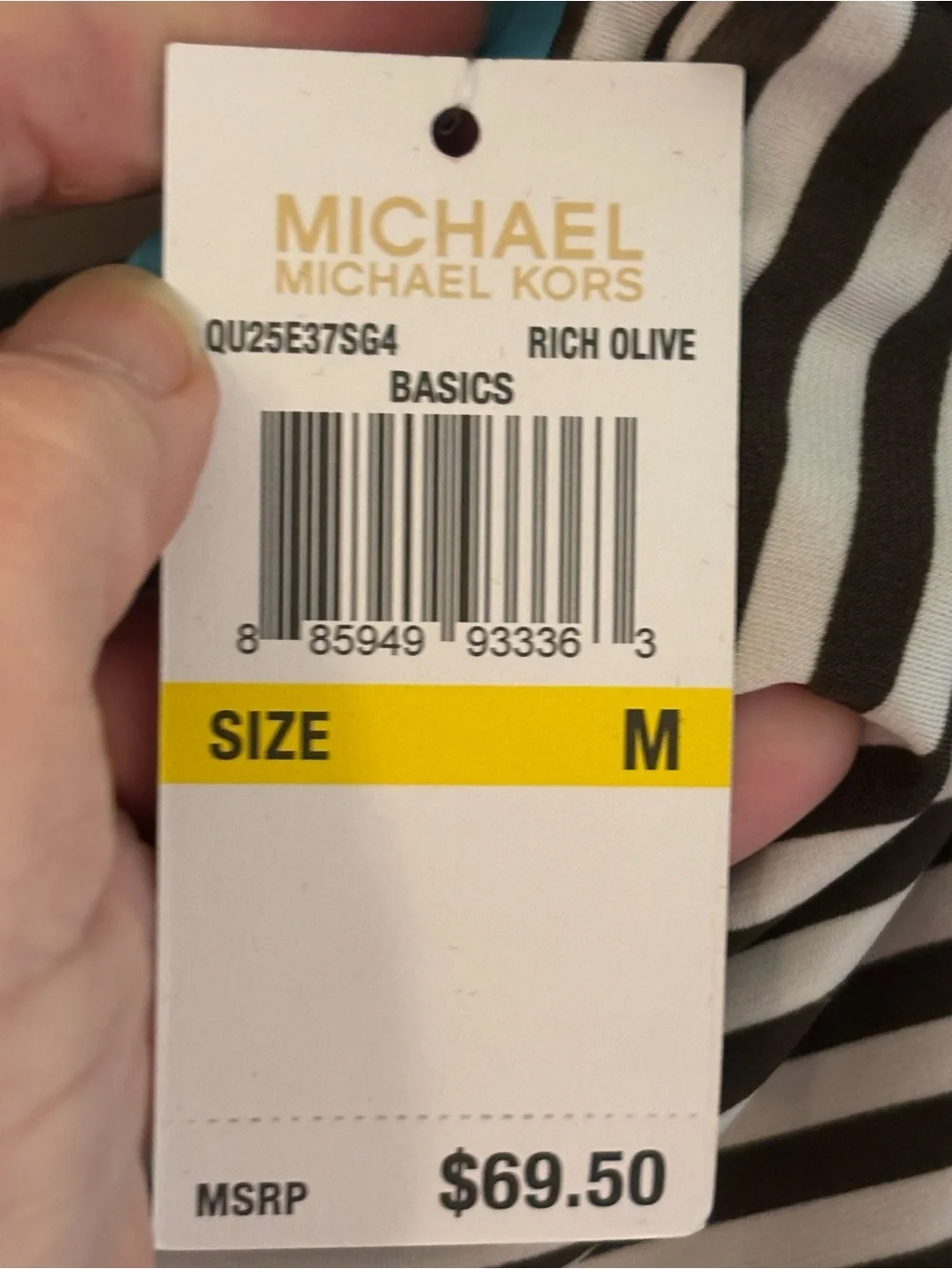 Michael Kors green & White Striped Sleeveless Drape Neck Tank with Ring Detail